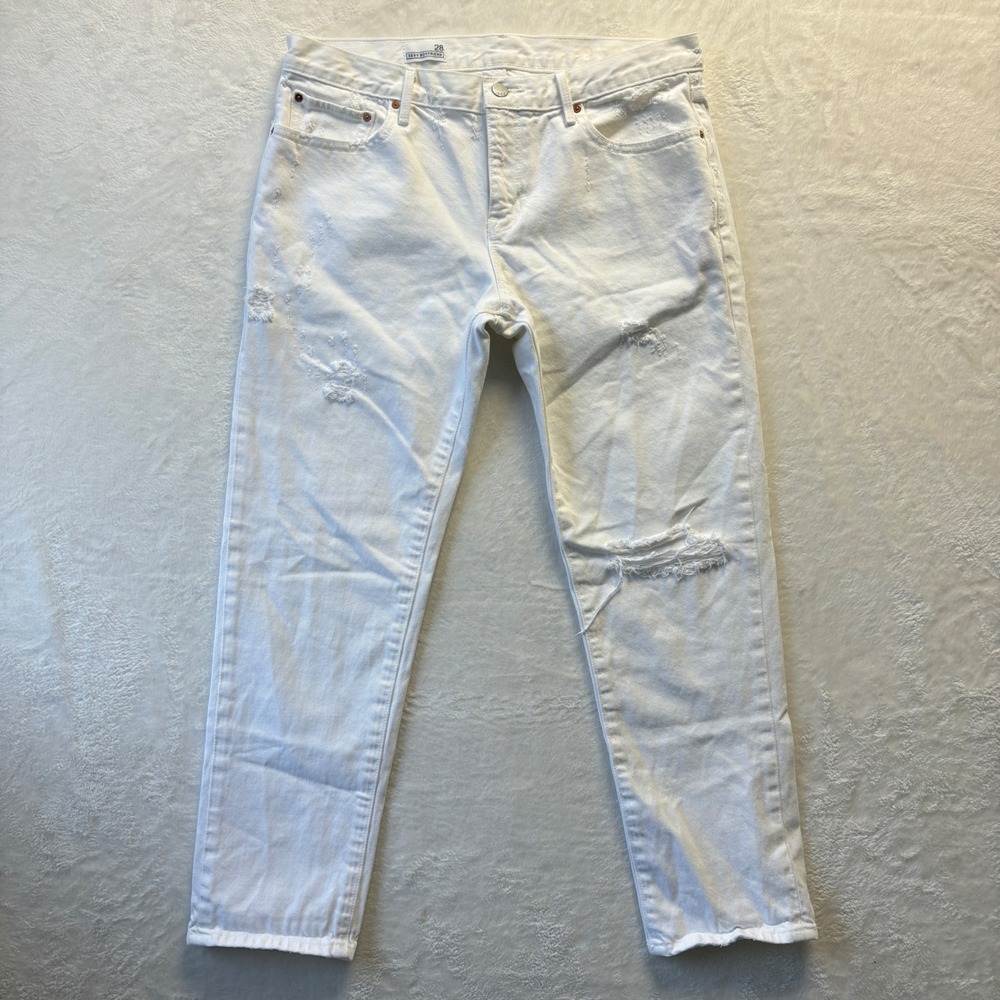 GAP‎ Jeans Women Sz 28 White Sexy Boyfriend Distressed Ripped
